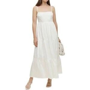 Reformation Women's White East Square Neck Open Back Tiered Maxi Dress Small
